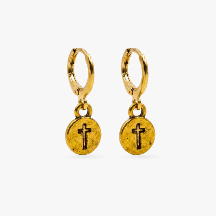 Circle with Cross Earrings
