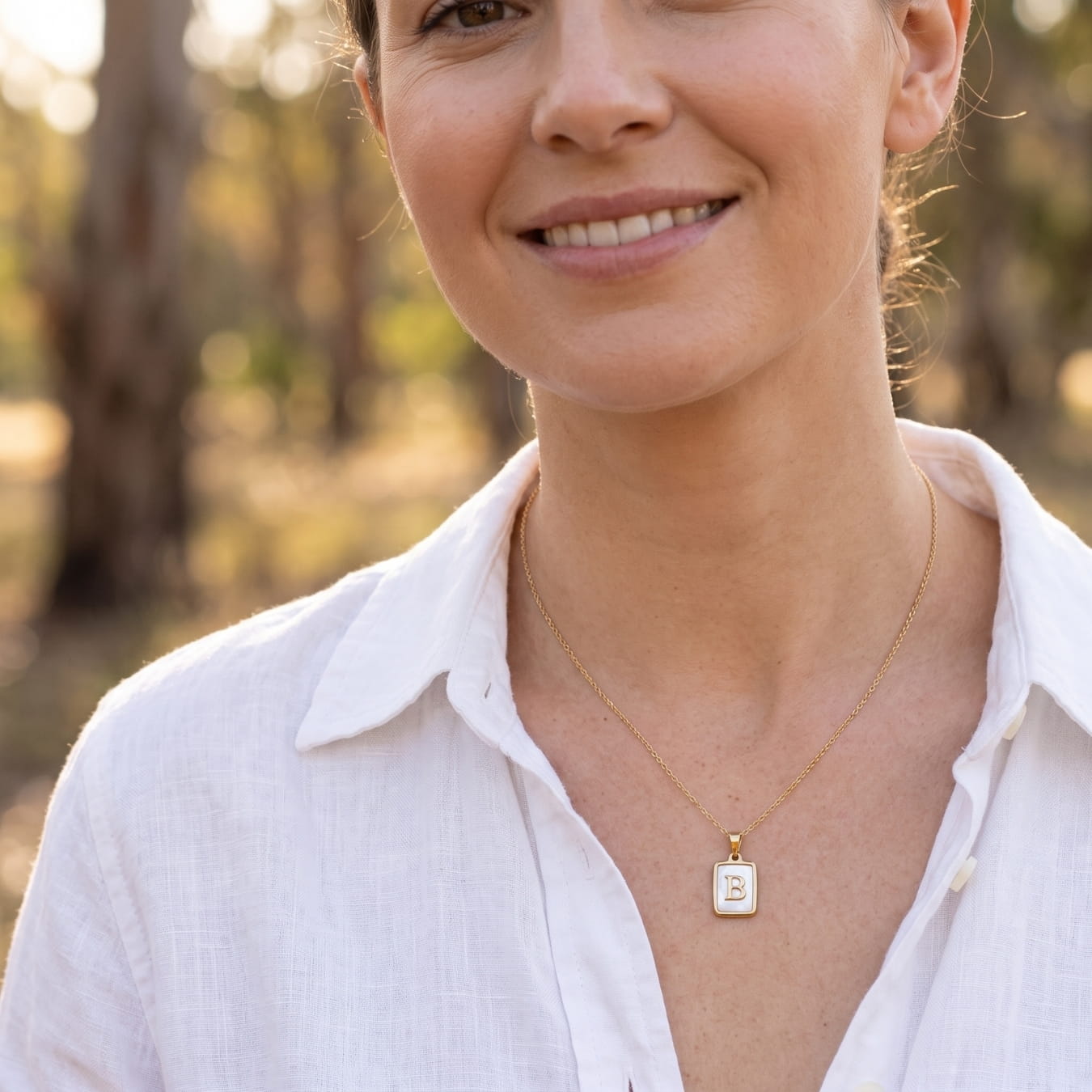 Alphabet Letter Necklace - Gold Mother of Pearl