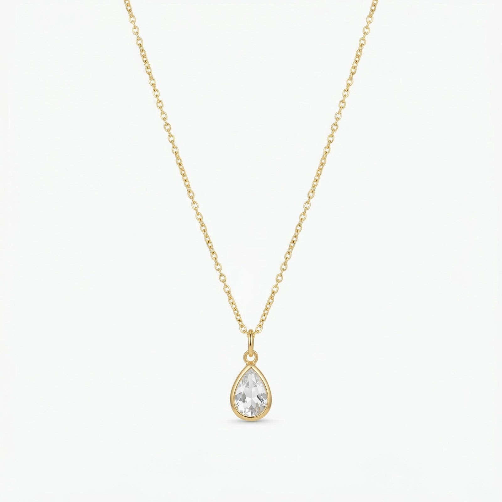 The Birthstones Teardrop Bezel Set Gold Necklace