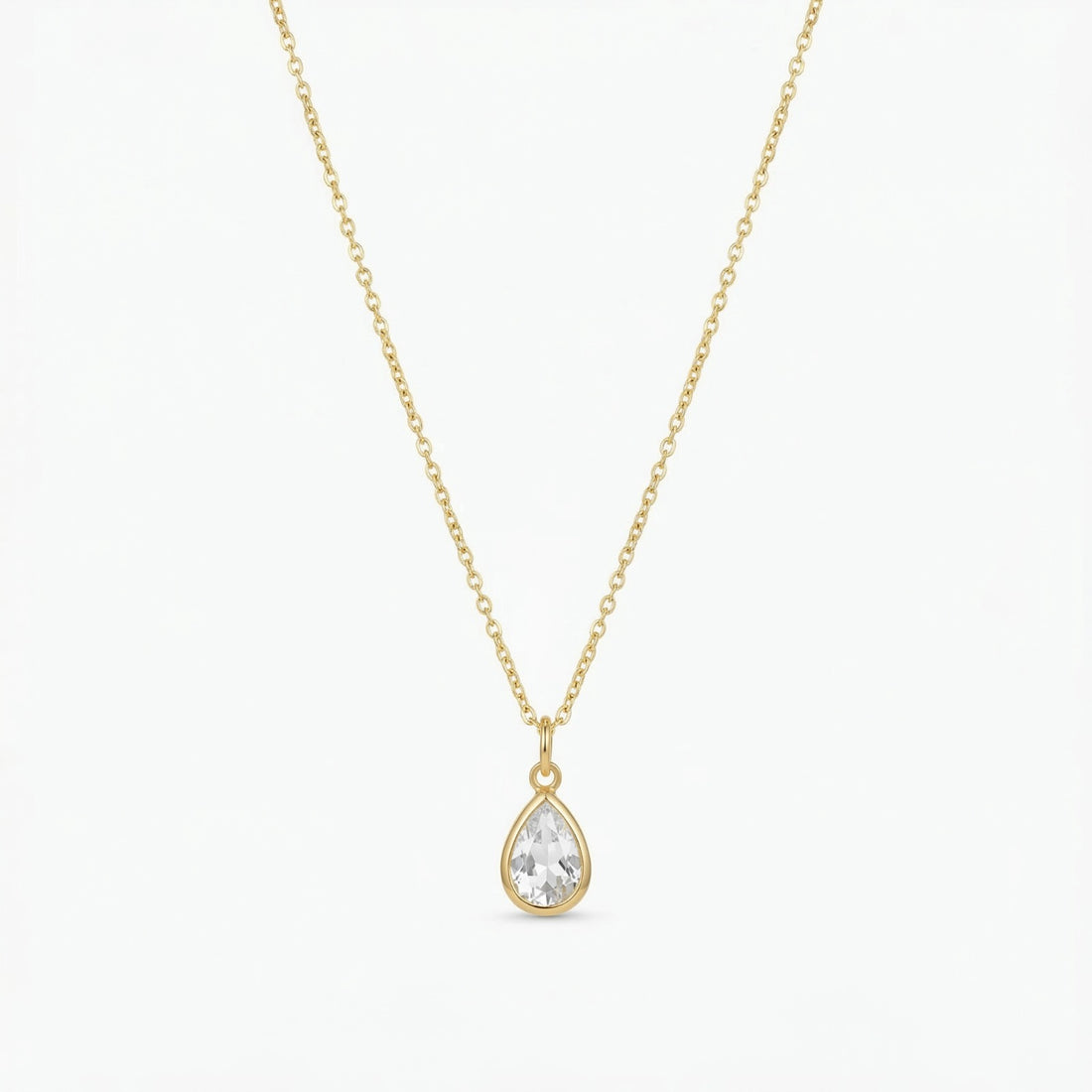 The Birthstones Teardrop Bezel Set Gold Necklace