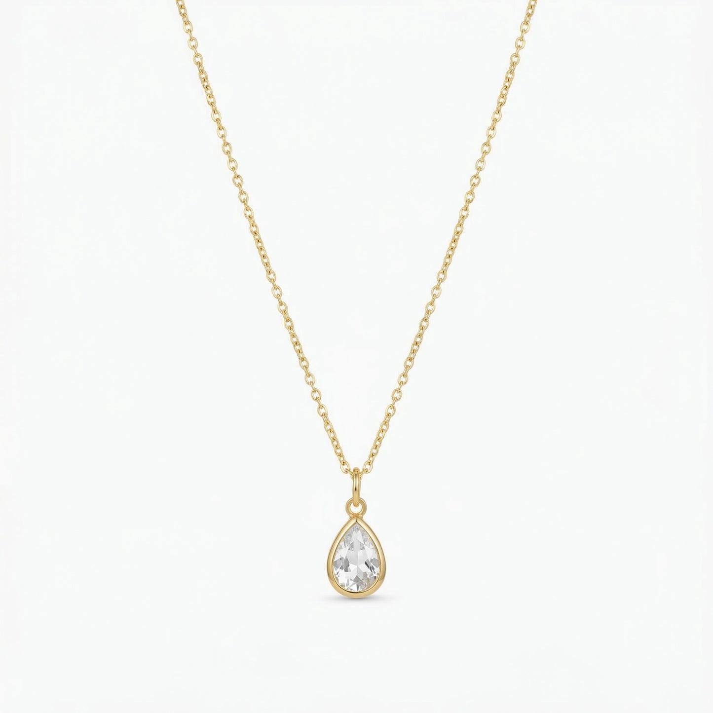 The Birthstones Teardrop Bezel Set Gold Necklace