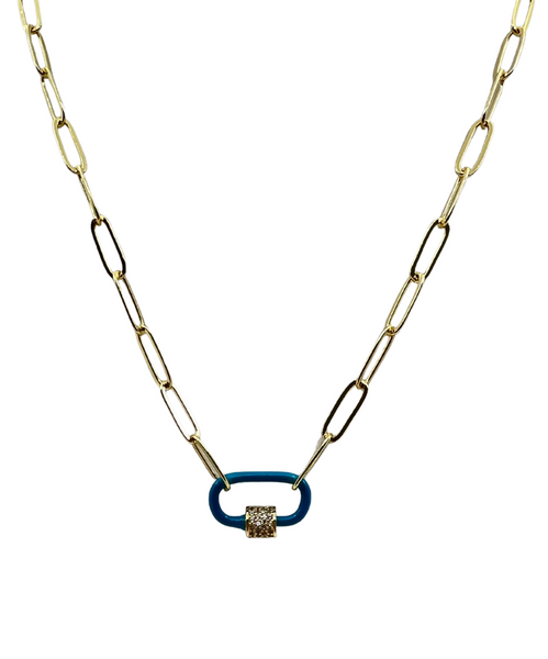 Gold Paperclip Chain Link Necklace - Blue Carabiner – Love You