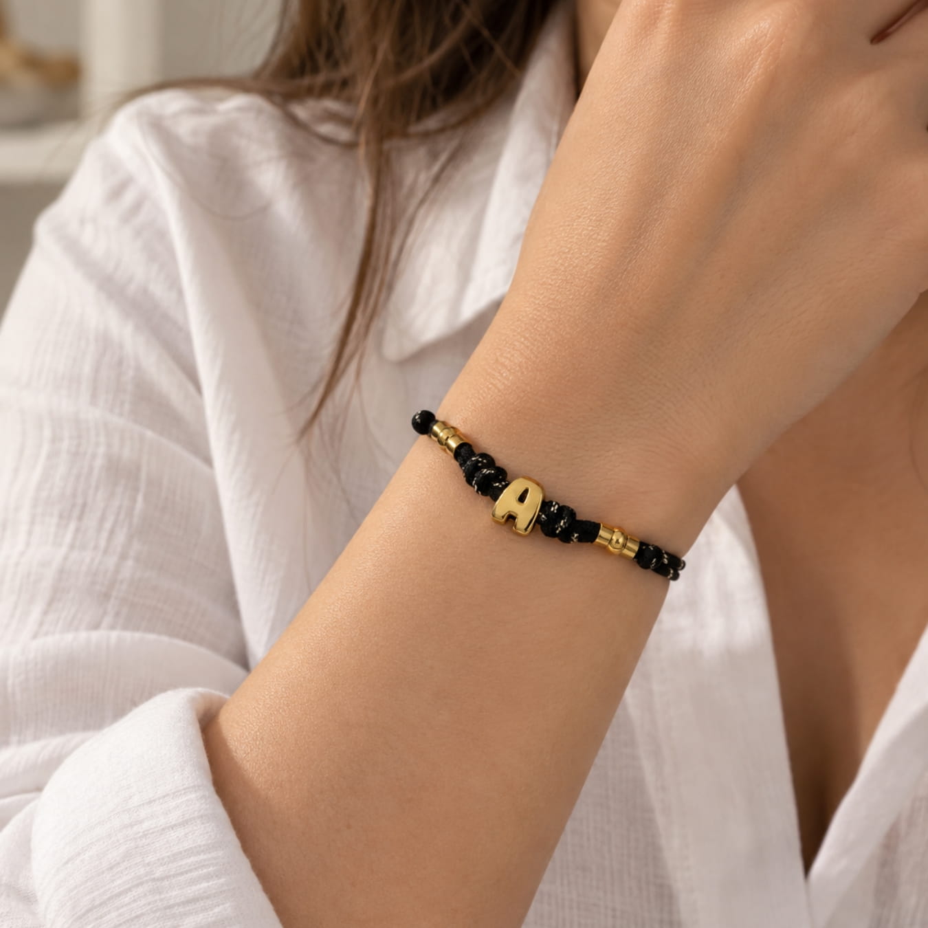 Bubble Gold Alphabet Letter Rope Bracelet