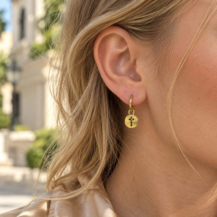 Circle with Cross Earrings