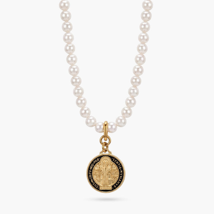 Coco Pearls with St Benedict Medallion