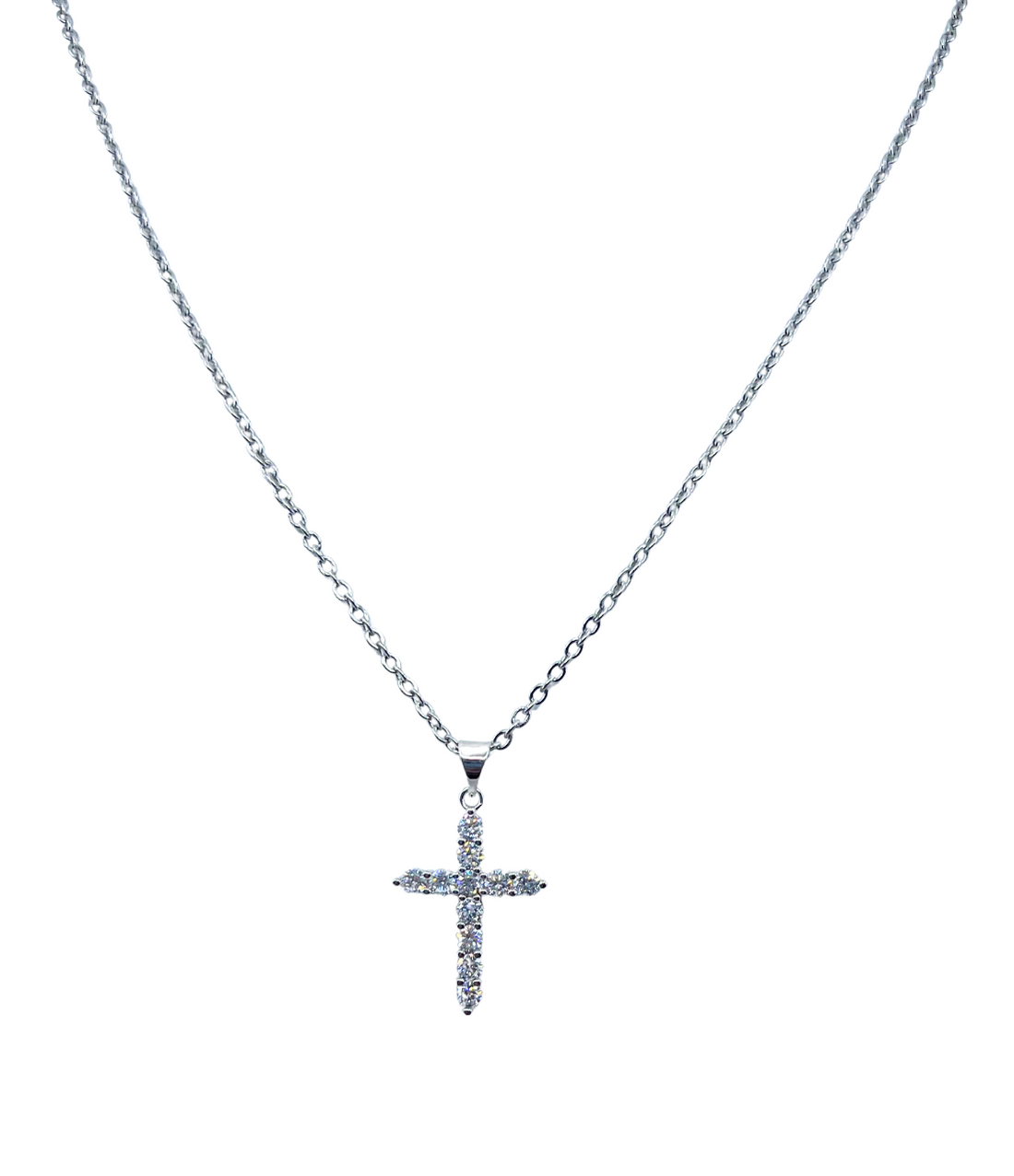 Crystal Dotted Silver Cross Necklace
