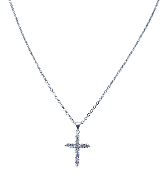 Crystal Dotted Silver Cross Necklace