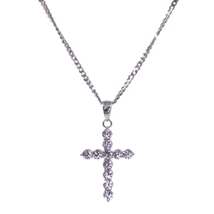 Cross Rhinestone Silver Large Necklace