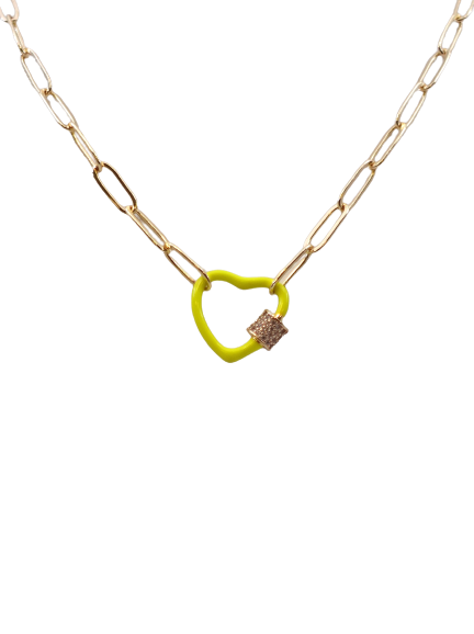 Gold Paperclip Chain Link Necklace - Neon Hearts