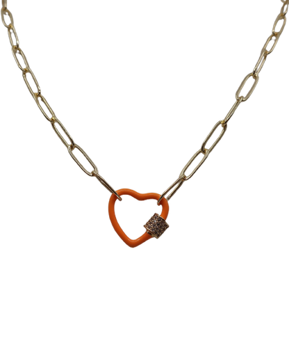 Gold Paperclip Chain Link Necklace - Neon Hearts