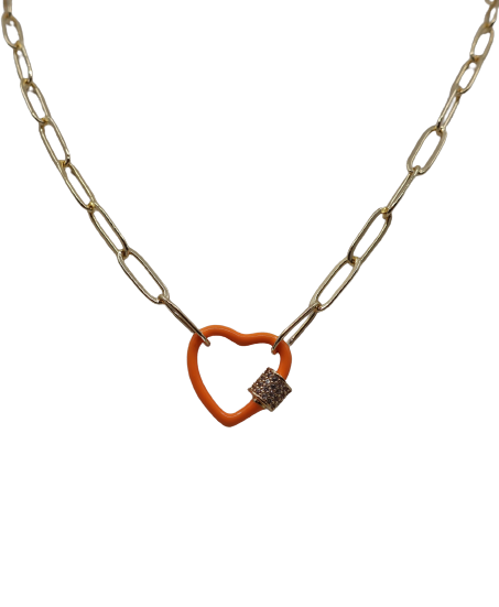 Gold Paperclip Chain Link Necklace - Neon Hearts