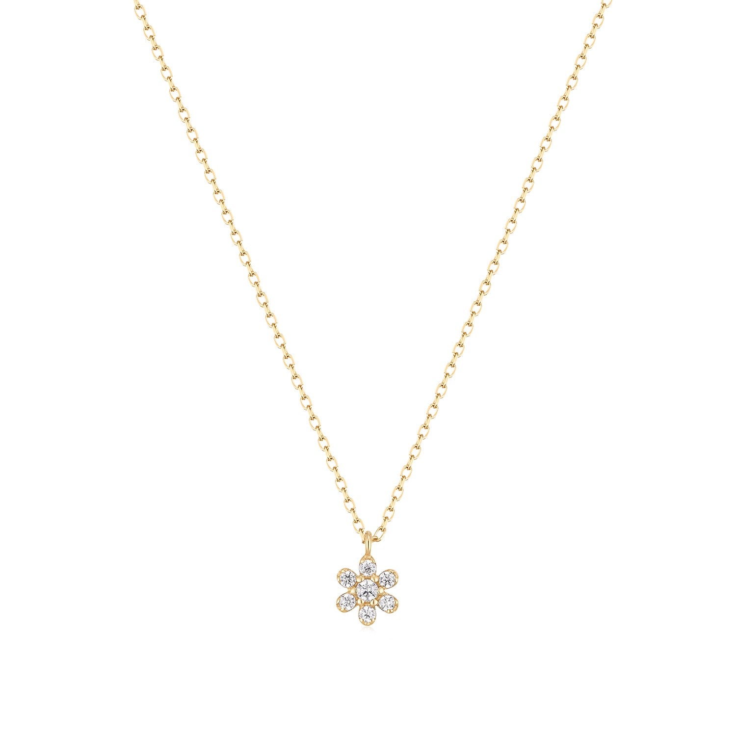 14K Diamond Dainty Daisy Gold Necklace