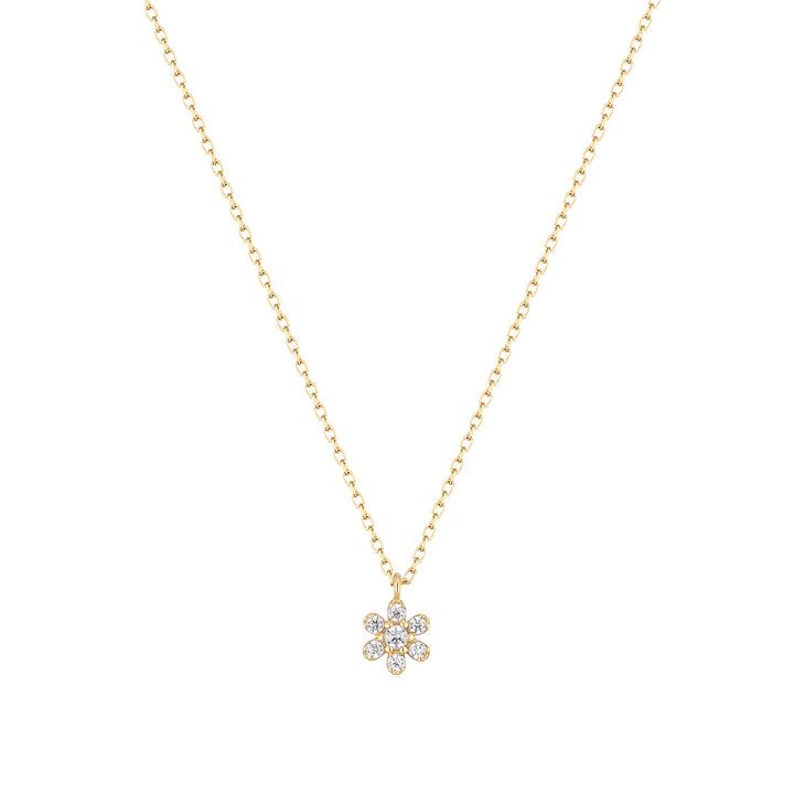 14K Diamond Dainty Daisy Gold Necklace