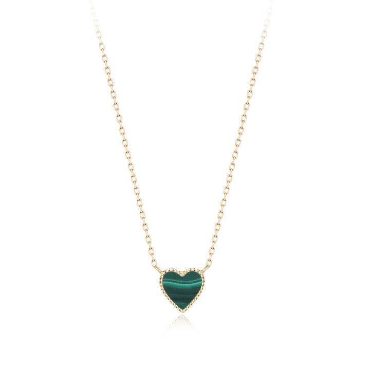 14K Jade Heart Gold Dainty Necklace
