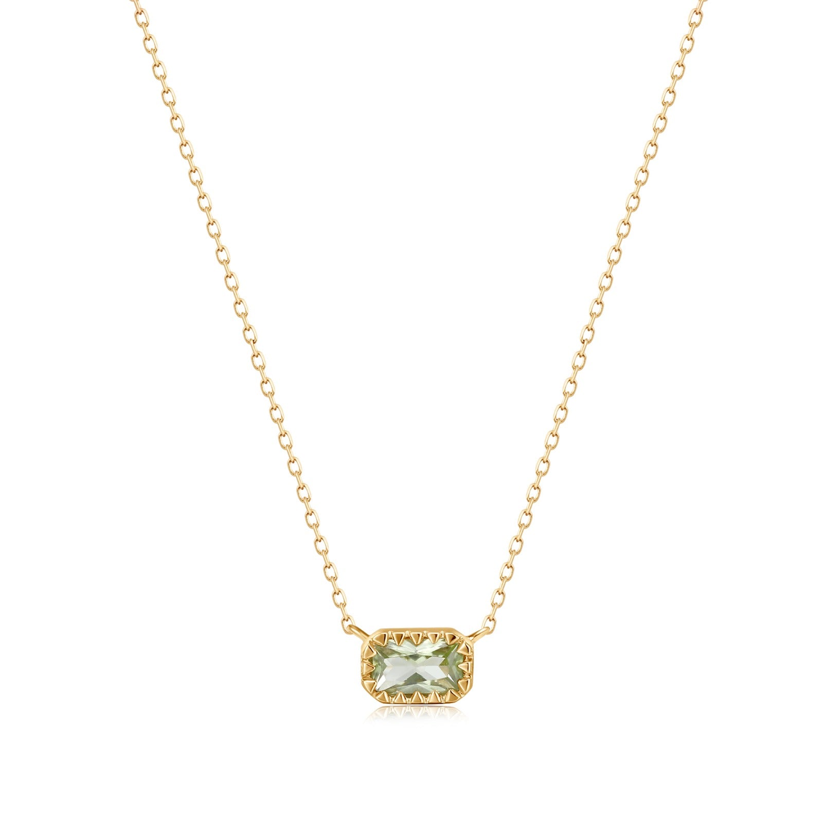14K Natural Green Stone Square Gold Dainty Necklace
