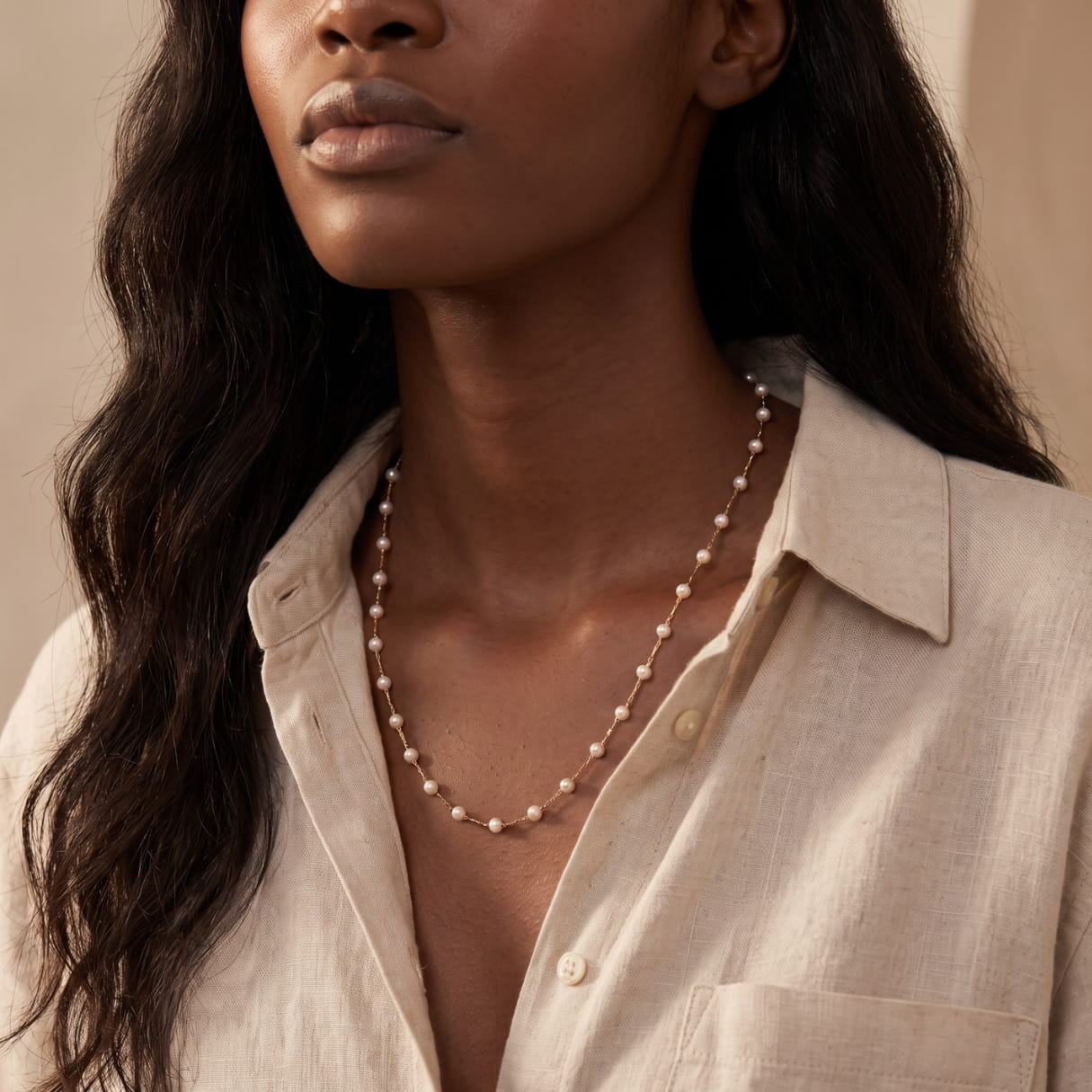 Dainty Pearl Long GG Necklace
