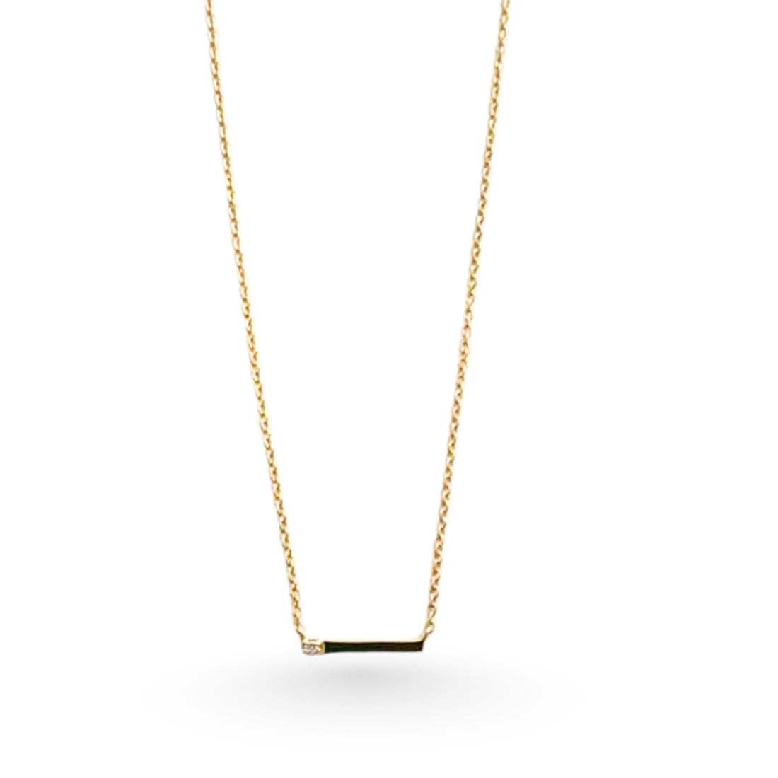 14K Dainty Single Diamond Bar Gold Necklace