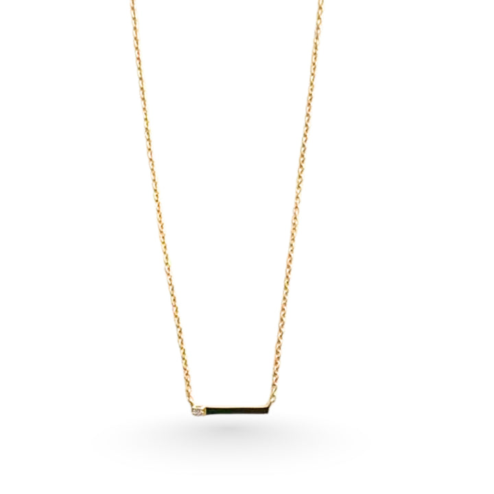 14K Dainty Single Diamond Bar Gold Necklace