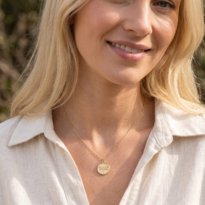Dragonfly Gold Coin Necklace