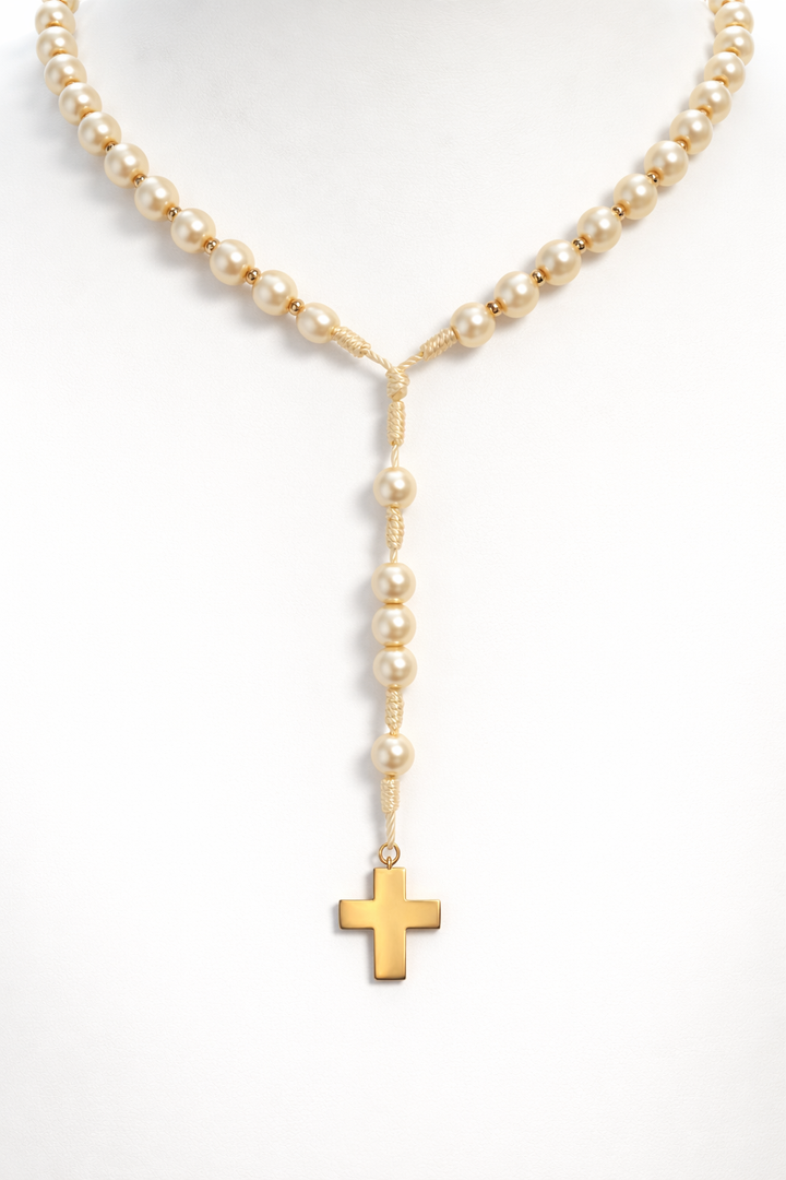Rosary with Pearls and Gold Beads