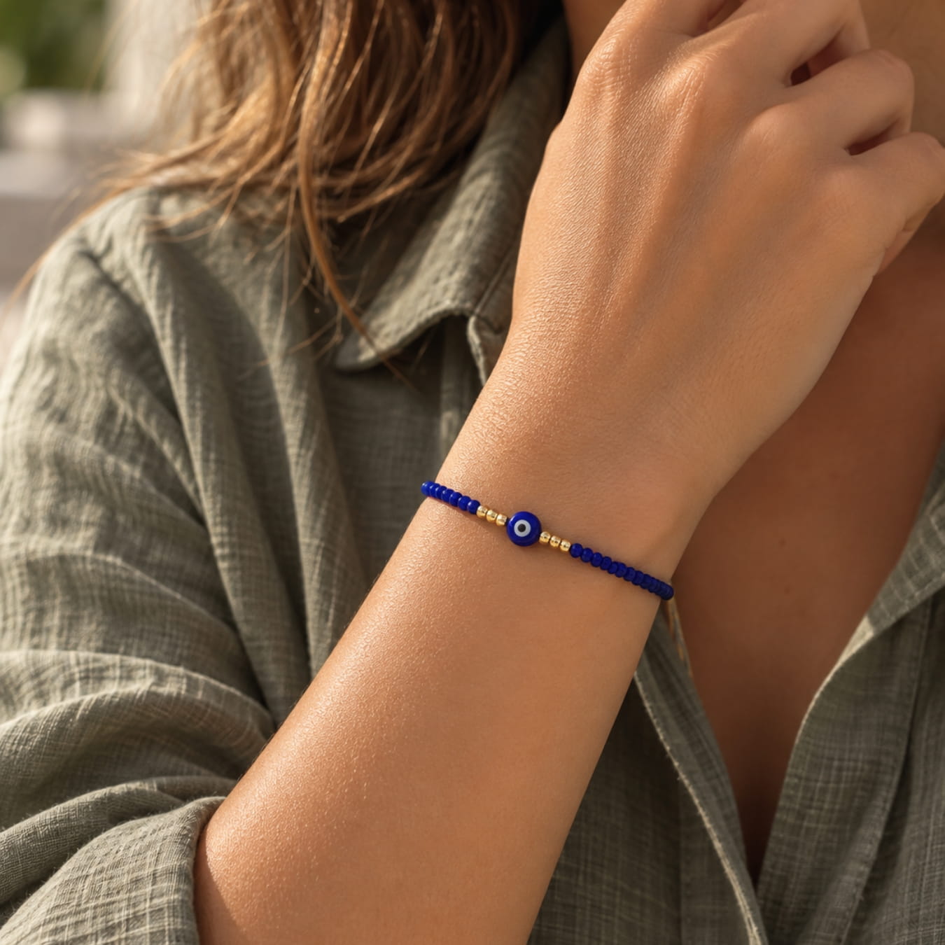 Evil Eye & Stones Cord Bracelet