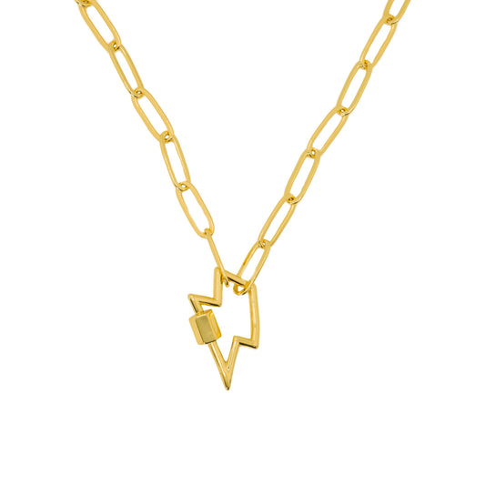 Gold Paperclip Chain Link Necklace - Lightening