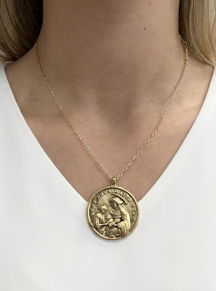 Sacred Heart Gold Large Coin Necklace