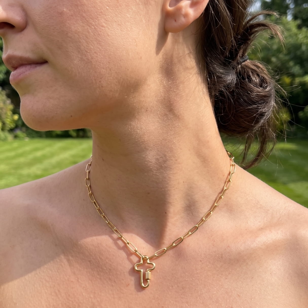 Gold Paperclip Chain Link Necklace - Cross
