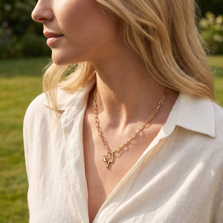 Gold Paperclip Chain Link Necklace - Lightening