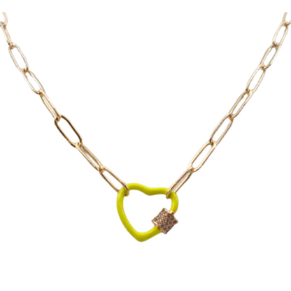 Gold Paperclip Chain Link Necklace - Neon Hearts
