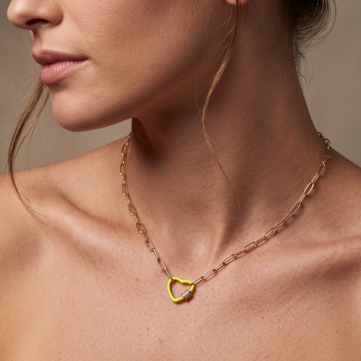 Gold Paperclip Chain Link Necklace - Neon Hearts