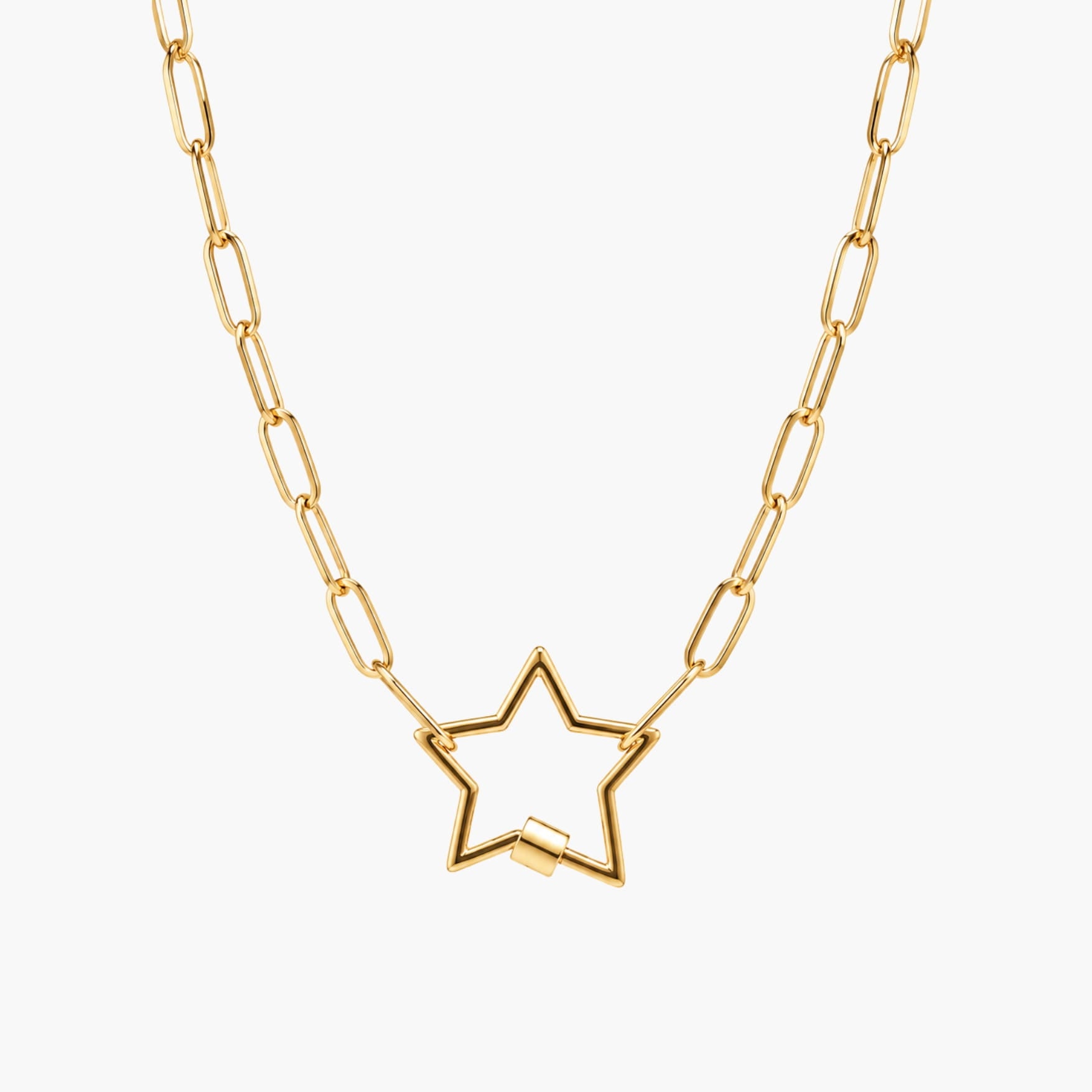 Gold Paperclip Chain Link Necklace - Star
