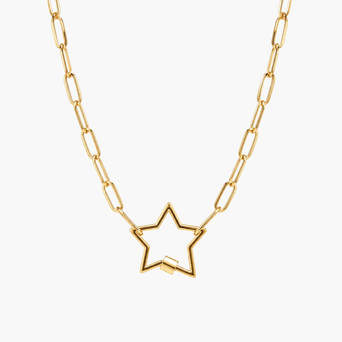 Gold Paperclip Chain Link Necklace - Star