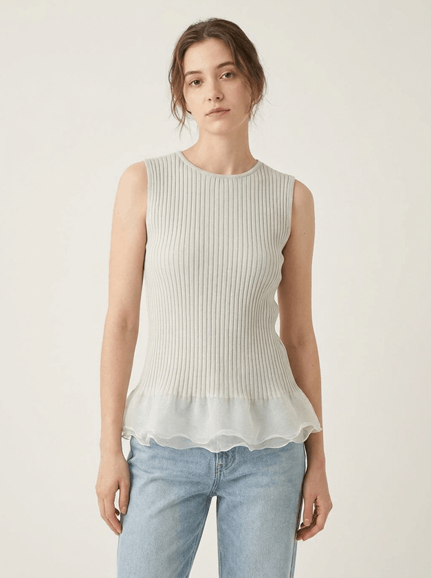 Grey Lace Sleeveless Top