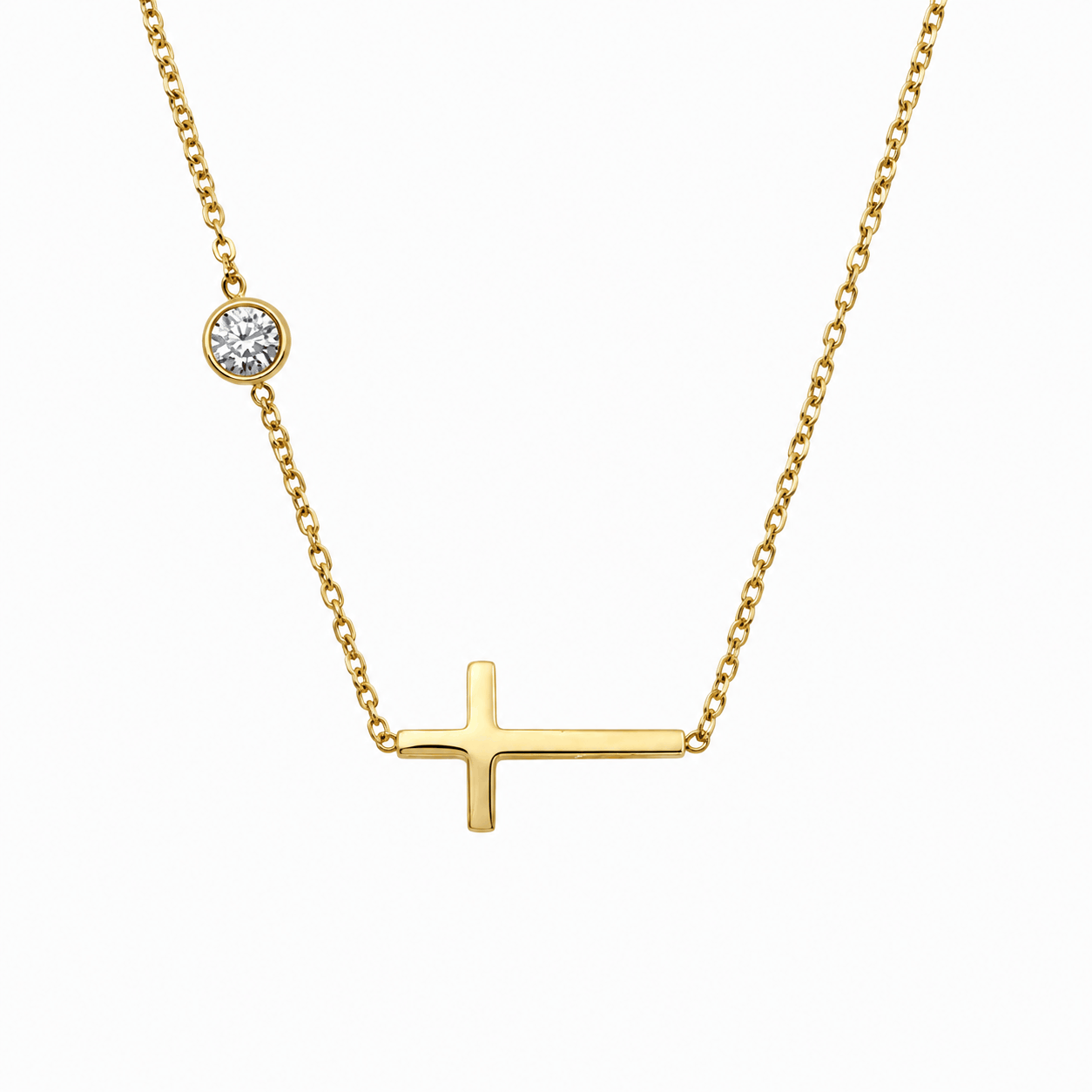 Horizontal Cross with Bezel Rhinestone Necklace