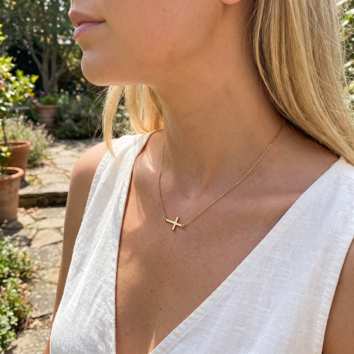Horizontal Gold Cross Necklace