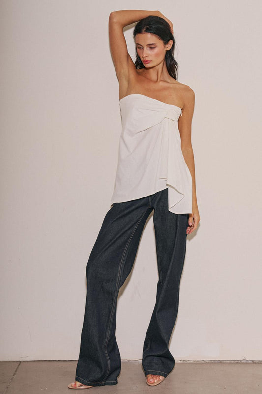 Knit Pleated Strapless Top