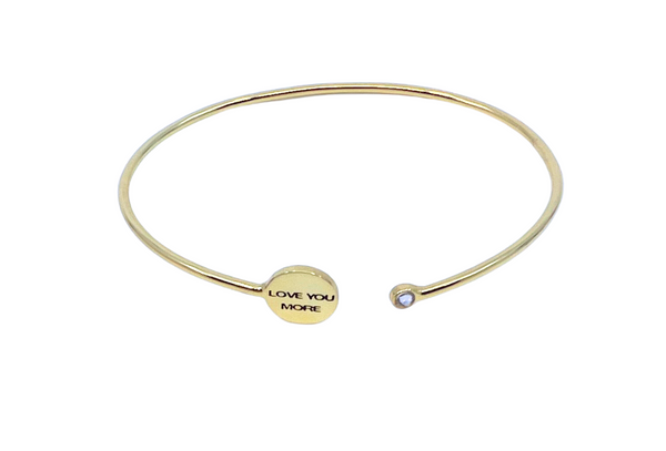 Love You More Thin Gold Plated Cuff with Rhinestone