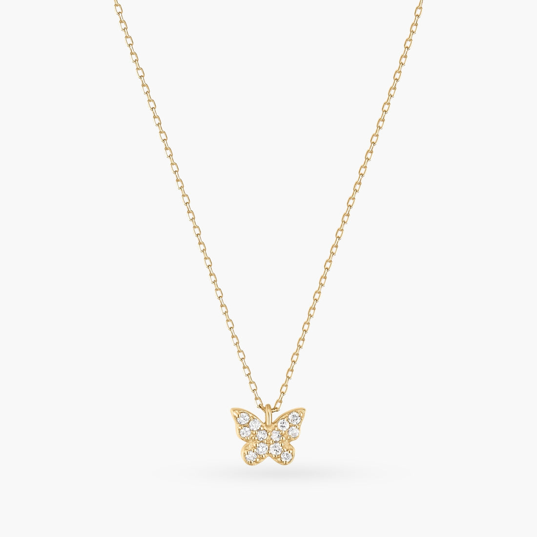 14K Gold Diamond Butterfly Dainty Necklace