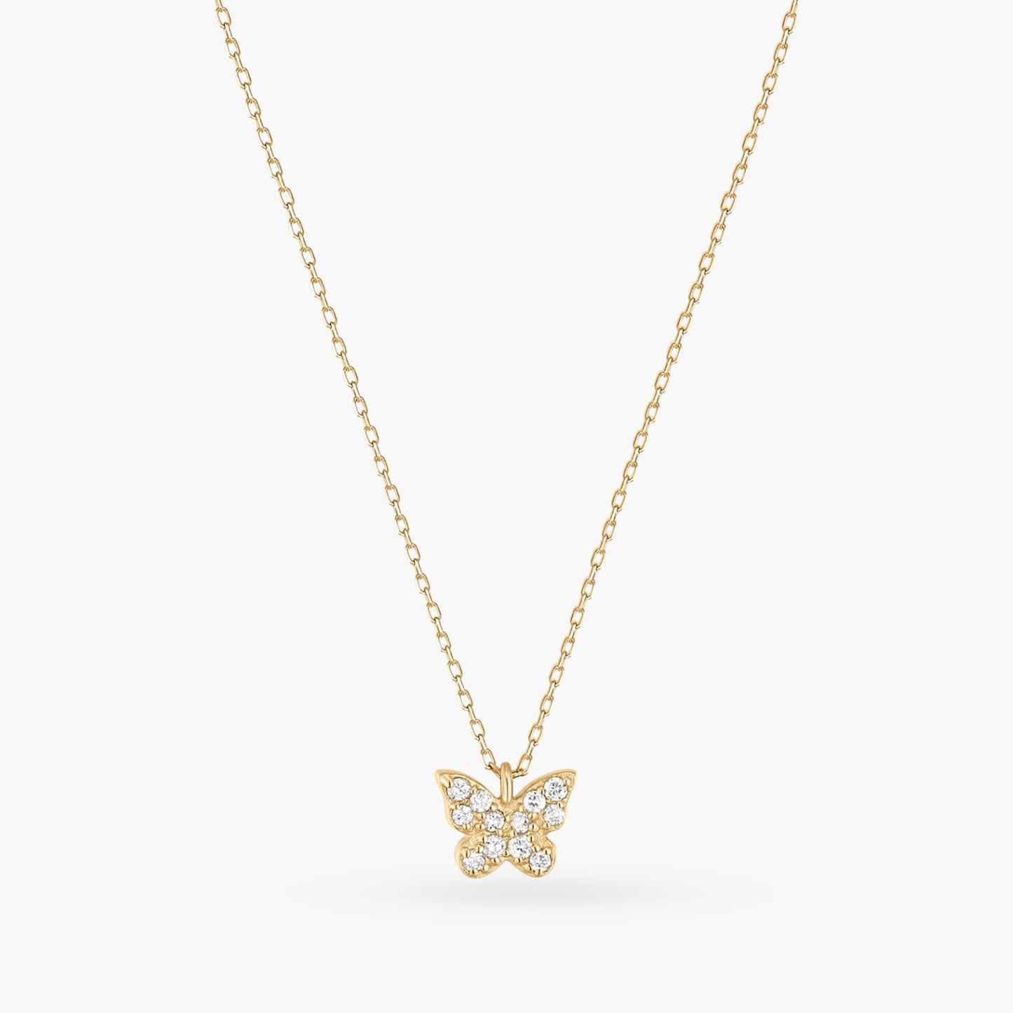14K Gold Diamond Butterfly Dainty Necklace