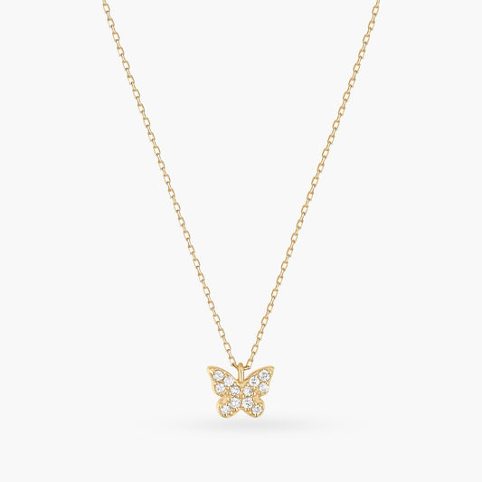 14K Gold Diamond Butterfly Dainty Necklace