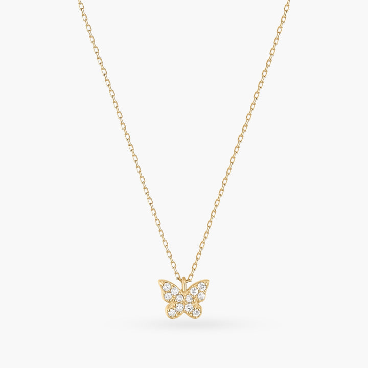 14K Gold Diamond Butterfly Dainty Necklace