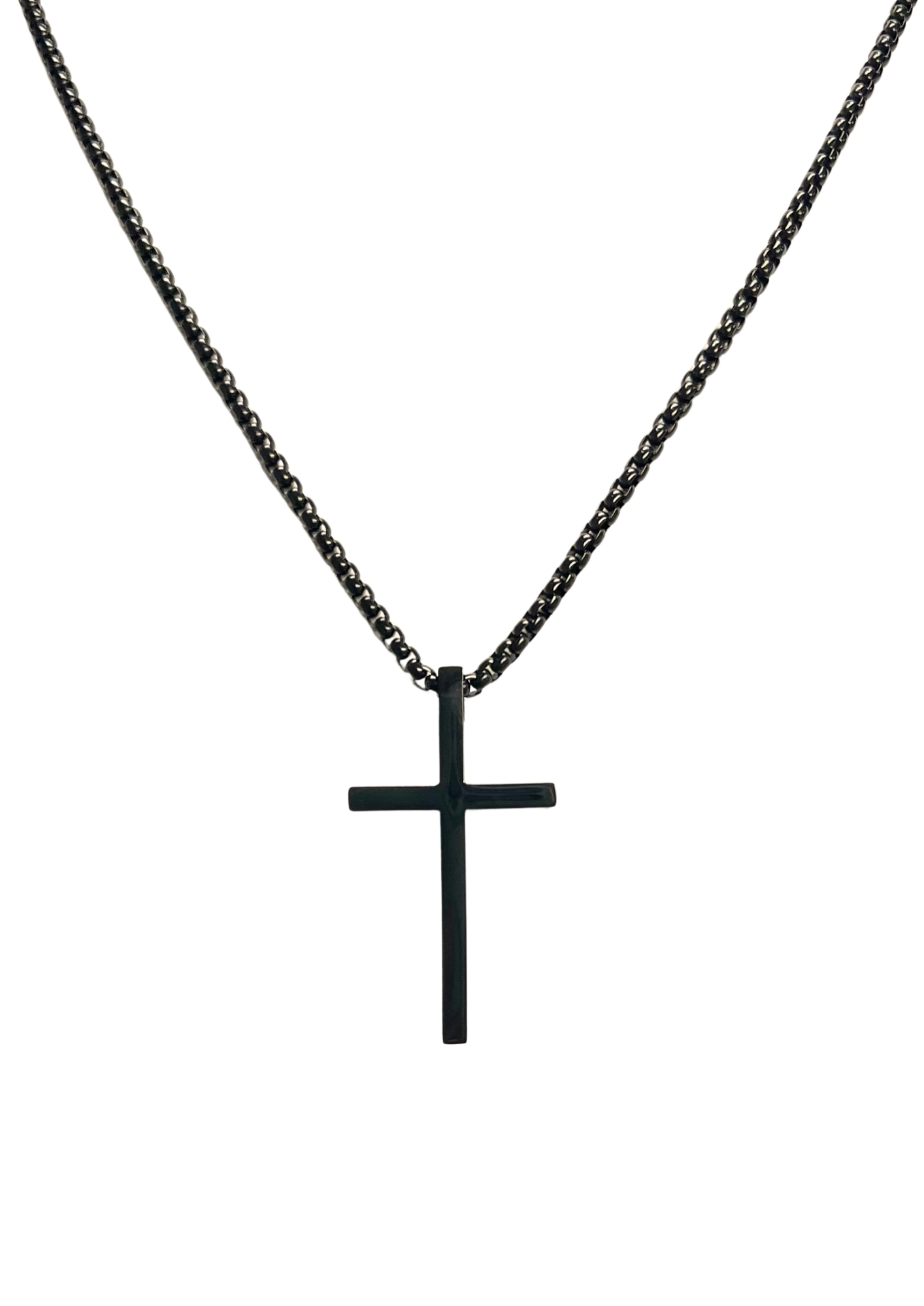 Black Cross with Long Chain Necklace