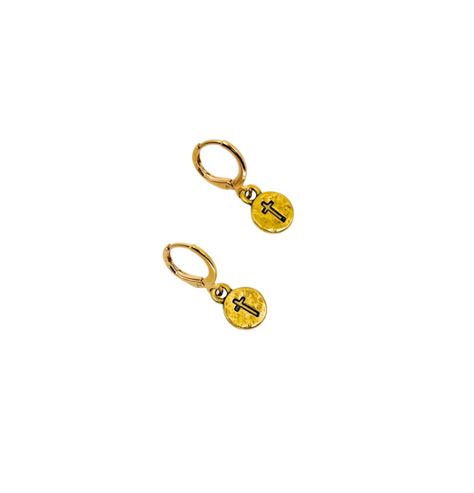 Circle with Cross Earrings