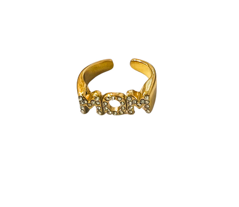 Mom Gold Ring with Rhinestones
