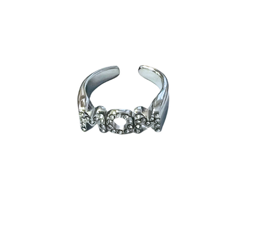 Mom Silver Ring with Rhinestones