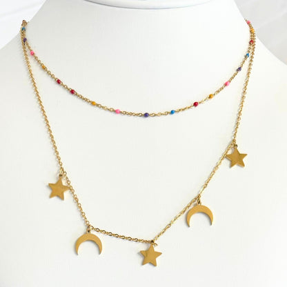 The Moon & Star Double Gold Necklace