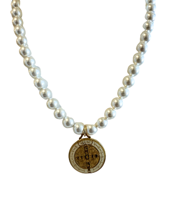 Coco Pearls with St Benedict Medallion
