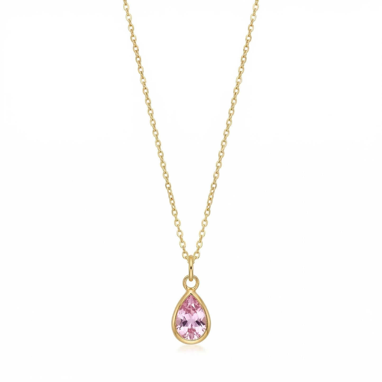 The Birthstones Teardrop Bezel Set Gold Necklace