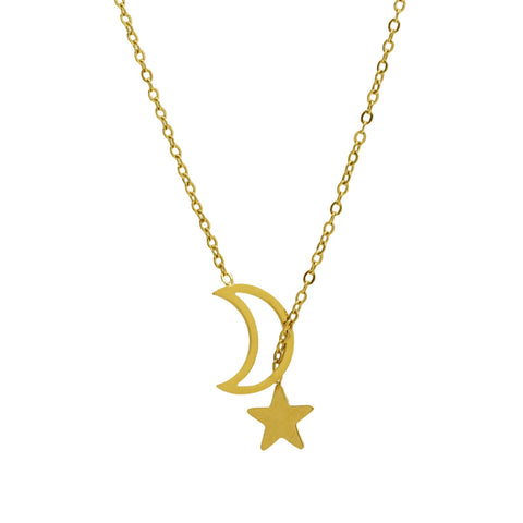 Moon and Back Gold Necklace